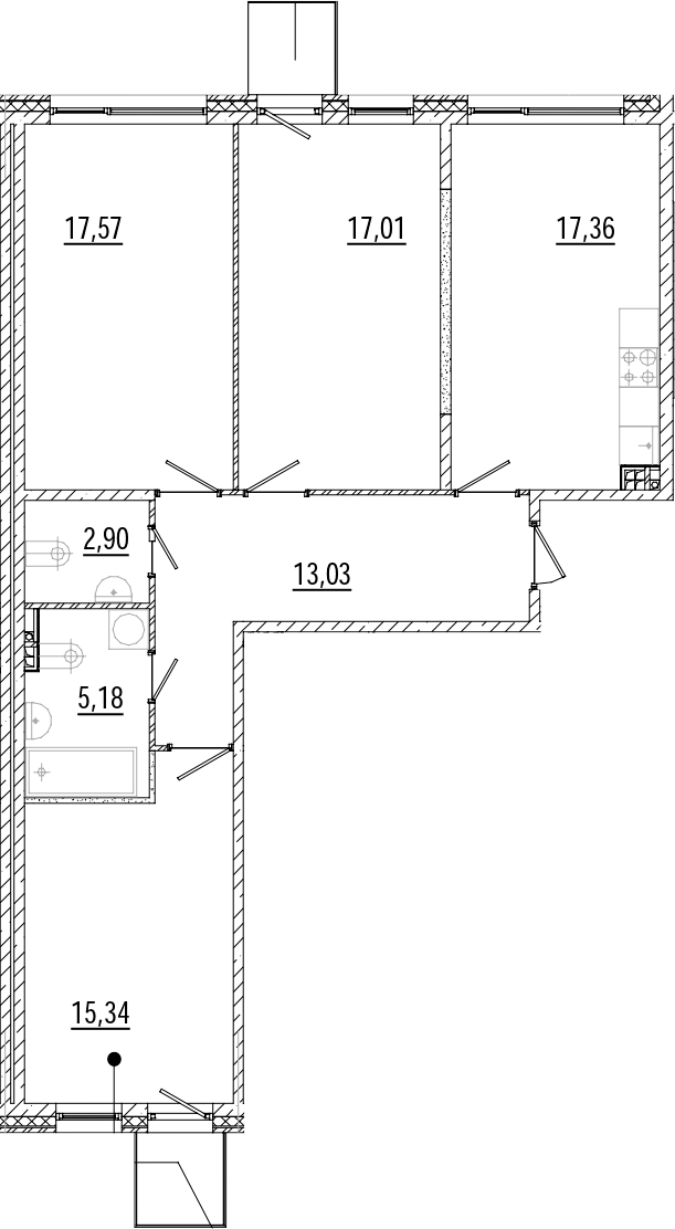 3-комнатная квартира 89.43 м², 4/8 эт., ЖК «Мануфактура James Beck»